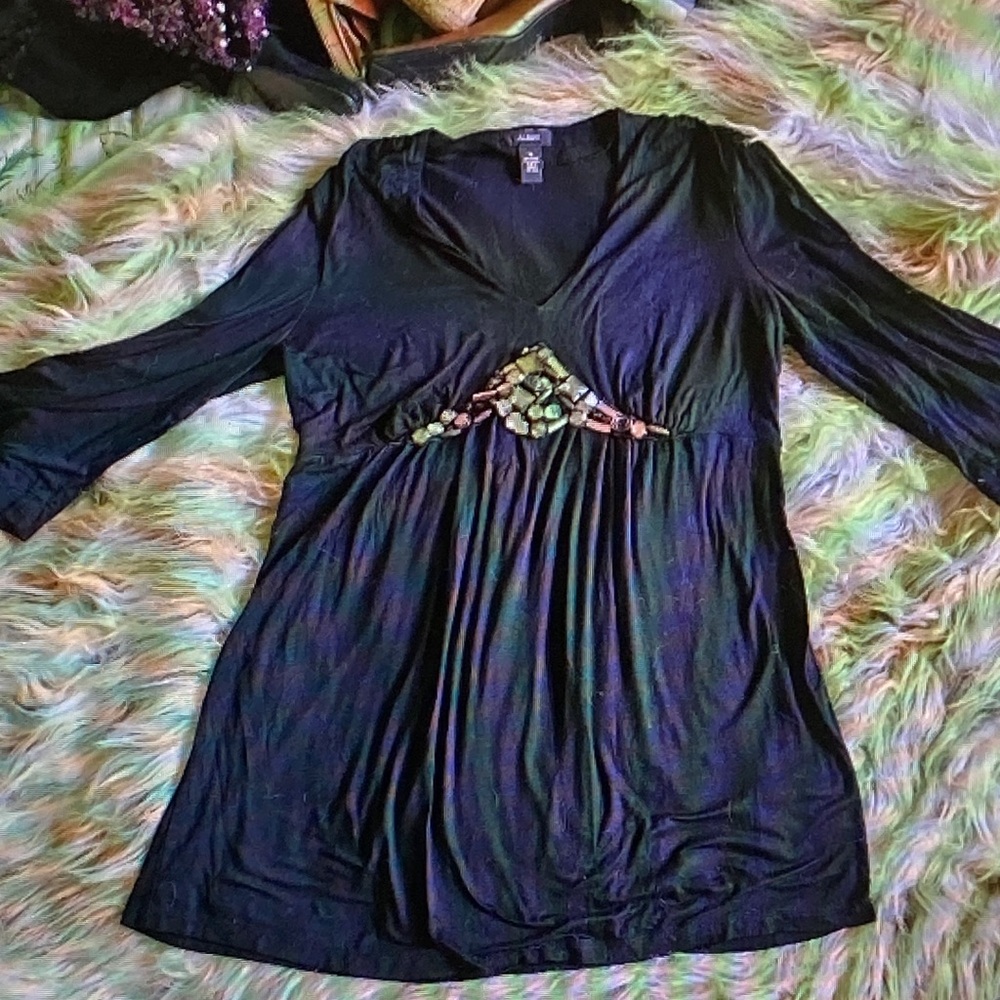 Alfani Black V-Neck Tunic with Beaded Empire Detail